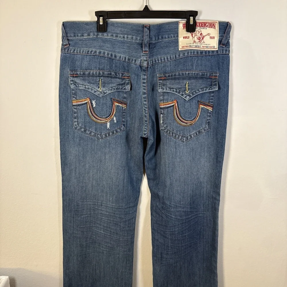 True‎ Religion Jeans 40x33 Mens Blue Billy Super T Denim Straight Flap Pockets
